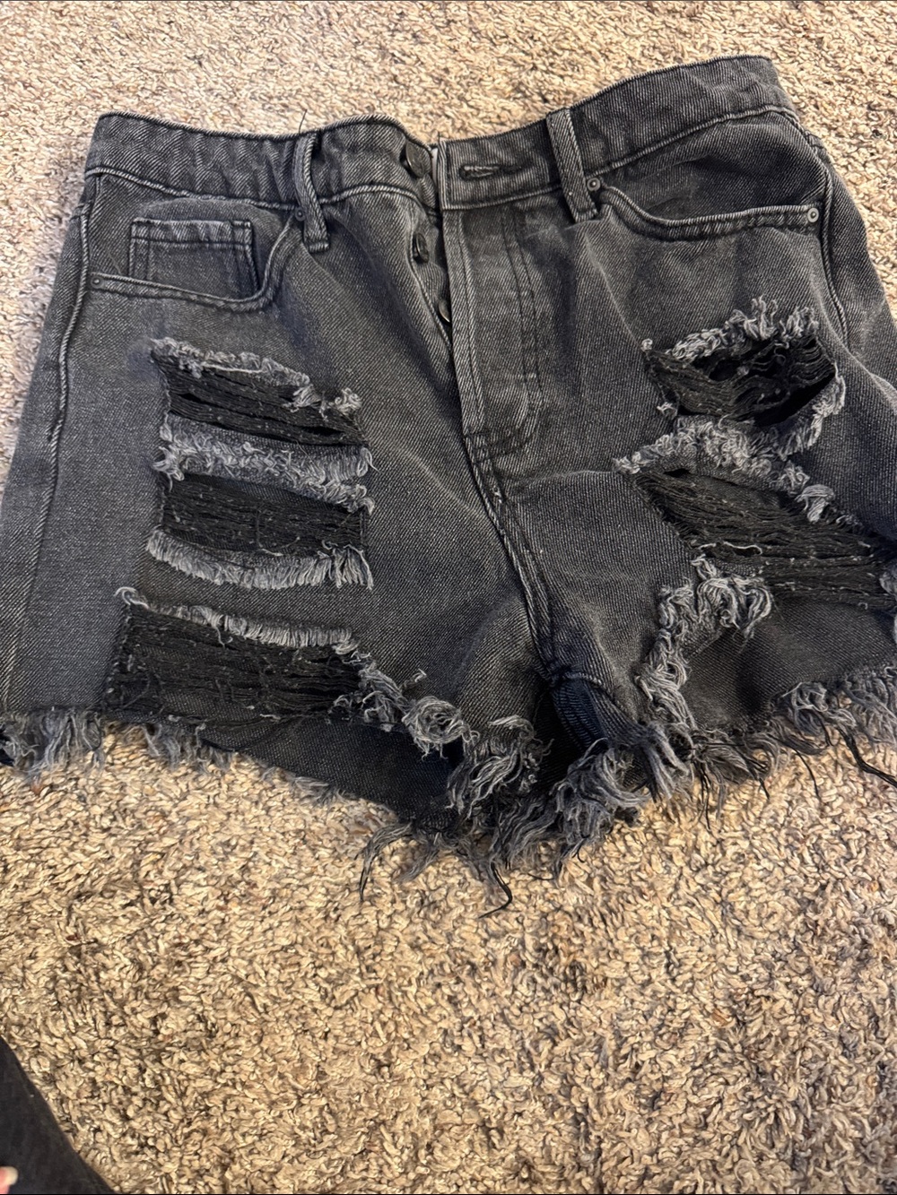 Frayed High-Rise Black Distressed Denim Shorts - Women